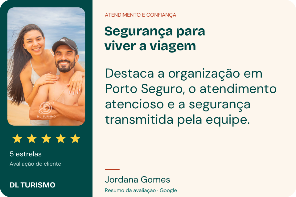 Resumo da avaliação de Jordana Gomes, com foto da viagem