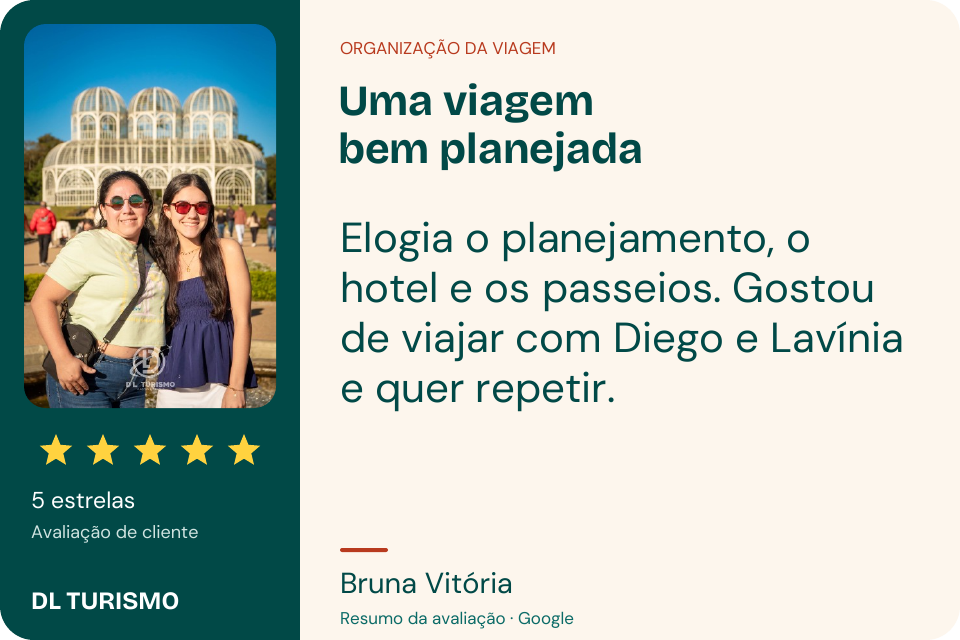 Resumo da avaliação de Bruna Vitória, com foto da viagem