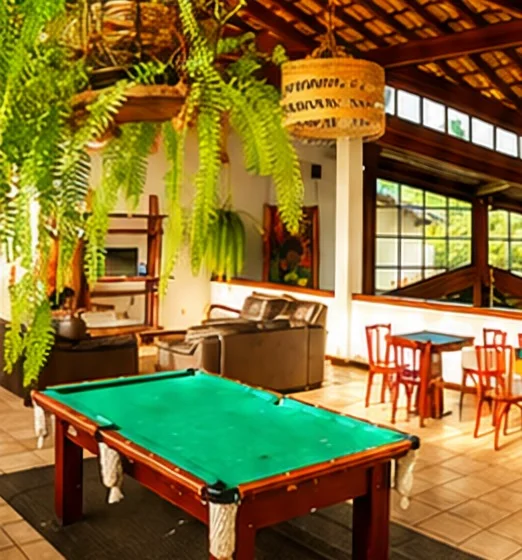 Sala de jogos com mesa de sinuca