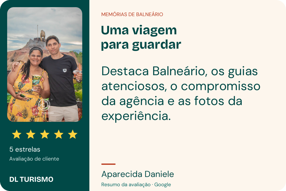 Resumo da avaliação de Aparecida Daniele, com foto da viagem
